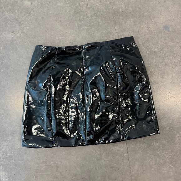 Vintage Y2k Oh Polly Black Latex Mini Dance Skirt 4 Small - Picture 2 of 5